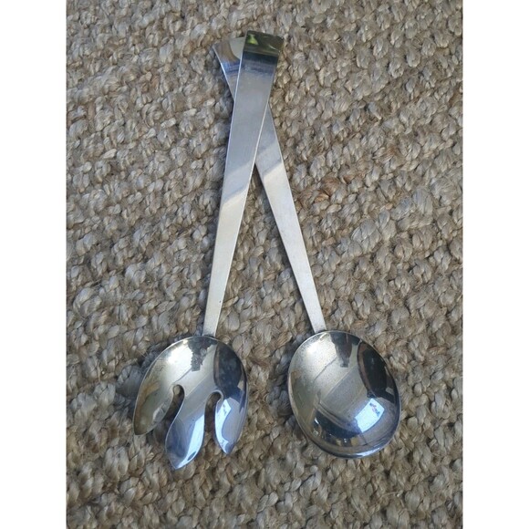 I. Magnin Silver Plated Salad Servers Large Fork Spoon MCM 1950s 1940s Vintage - Picture 1 of 8